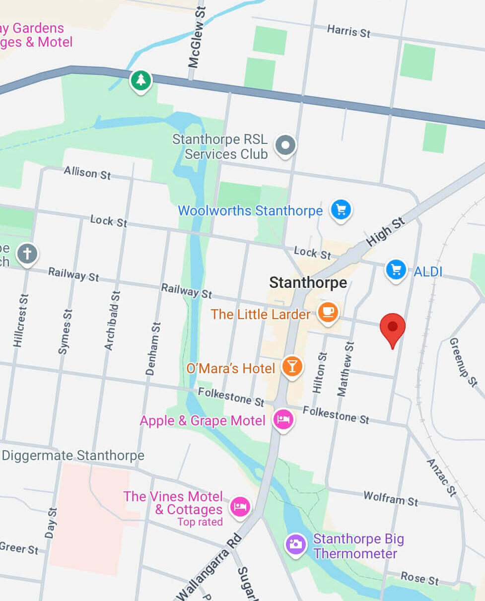 Google map marked with the location of Essence of Eden Massage Stanthorpe